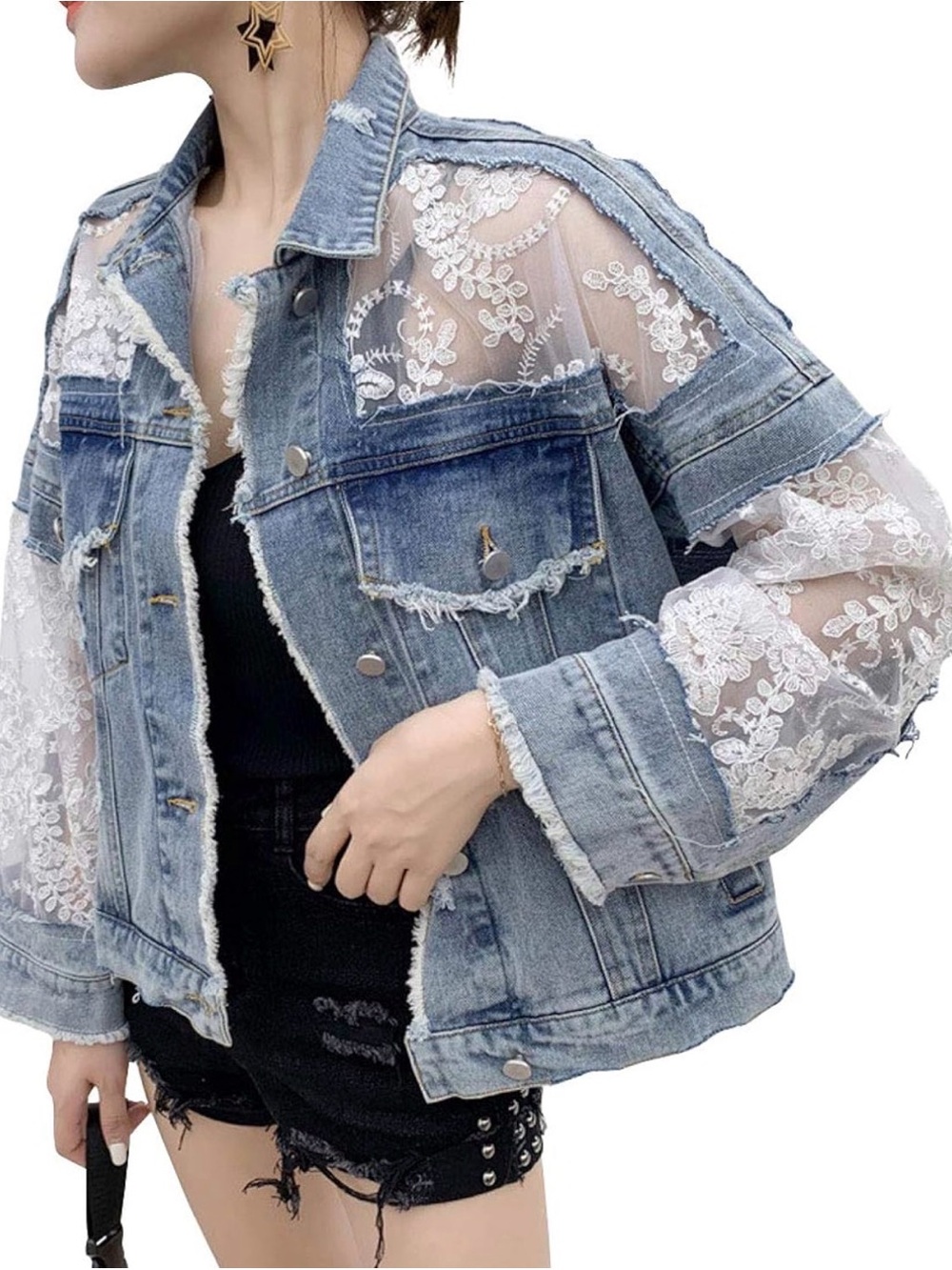 Lace Denim Jacket XL - Picture 2 of 2